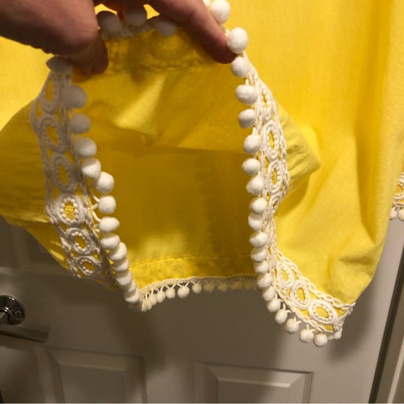 SEATON Retro Yellow Tunic Beach Pool Coverup 100% Cotton PomPon Fringe Size M - Picture 7 of 15